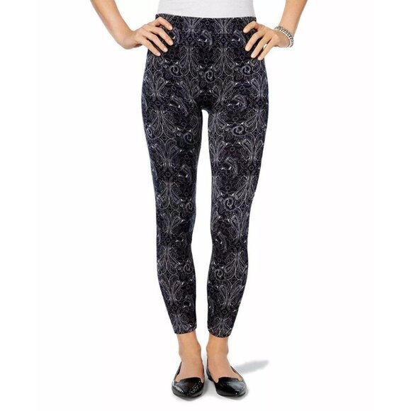 First Looks Seemless 7/8 Leggings Paisley Floral Navy Blue White Women's L/XL - Picture 1 of 4